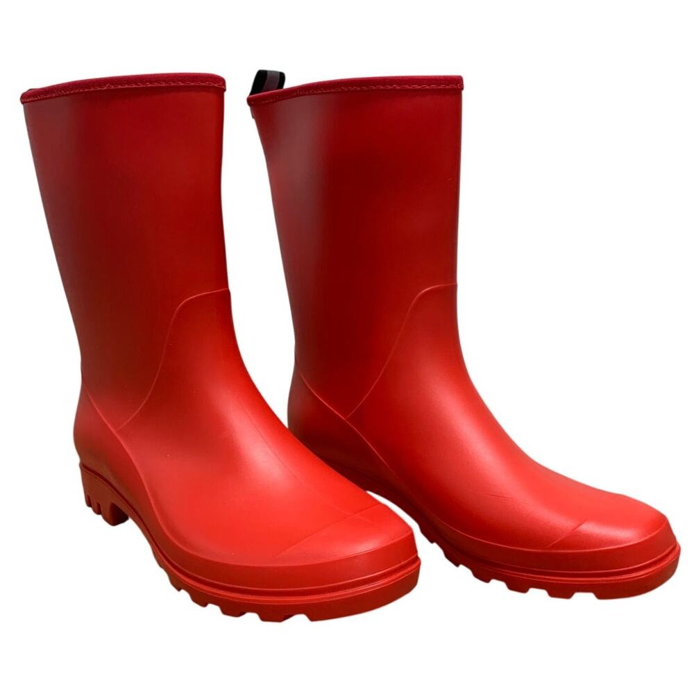 Hisea Womens Size 9 Red Mid-Calf Pull On Rubber Waterproof Wide Calf Rain Boots